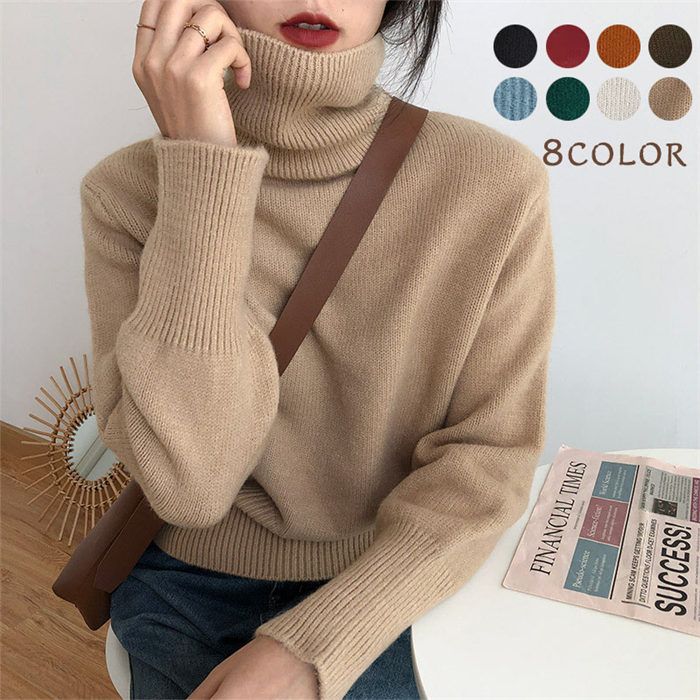 Turtleneck - 無地 冬 体型オーバー プルオーバー ス カシミア ス 冬 ハイネック シンプル 長袖 セーター オフィス レディース ふわふわ 秋冬 あったか 秋 タートル 春 無地 ニット 大きサイズ