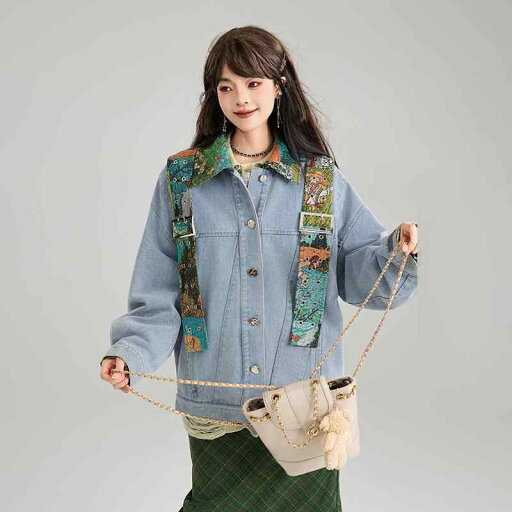 シルエット 硬い レディース ジャケット ヴィンテージ感 レトロ ジャカード デニムジャケット スプライシング ス シルエット 硬い レディース ジャケット ヴィンテージ感 レトロ ジャカード デニムジャケット スプライシング ス