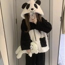 パンダ 可愛い コーラルフリース裹起毛 ふわふわ 秋冬 ルームウェア 部屋着 可愛い着ぐるみパジャマ 快適 レディース 二点セット フランネルパジャマ セットアップ韓国ファッション