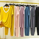 ロング丈 ス XL Vネック L 上下セット 夏 カジュアル 紫 ルームウェア レディース パンツ 送料無料 黄色 青 個性的 半袖 黒 春 シンプル ゆったり...