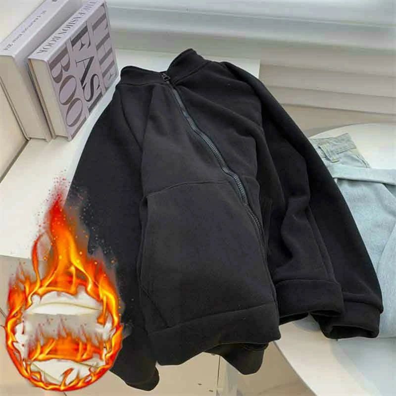 ブラック 防寒 ソリッドジップアップフェイクファーコート アウター 厚手 裏起毛 長袖 秋冬服 女の子 ..