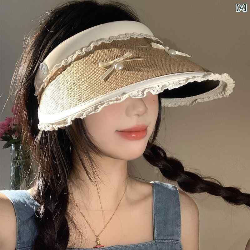 つば 夏大きい 日よけ レース リボン レディース 日よけ 帽子 秋冬 帽子 アウトドア 女性 麦わら おしゃれ 韓国 女性用 春夏 かわいい 帽子 黒