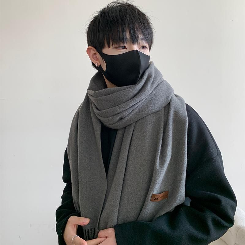 冬 かっこいい グレー モテる ファッション メンズ スカーフ スタイル ソリッドカラー メンズスタイル ..