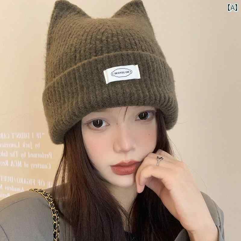 韓国 かわいい 帽 帽子 春夏 猫耳 韓国 冬 レディース ニット 出し 帽子 かわいい 秋 女性用 秋 顔 お..