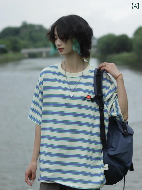 刺繍 オシャレ モテ 服 ファッション 大人 シャツ 秋冬 ストライプ 韓国 シンプル 春夏 カップル 紳士服 半袖 メンズ かっこいい ブロック レトロ カラー 男性用