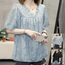 春 ス 送料無料 夏物 Vネック 夏 夏服 体型カバー ブラウス 大きいサイズ 大きいサイズ フレアー 春服 シャツ レディース シフォン ゆったり 半袖 春物