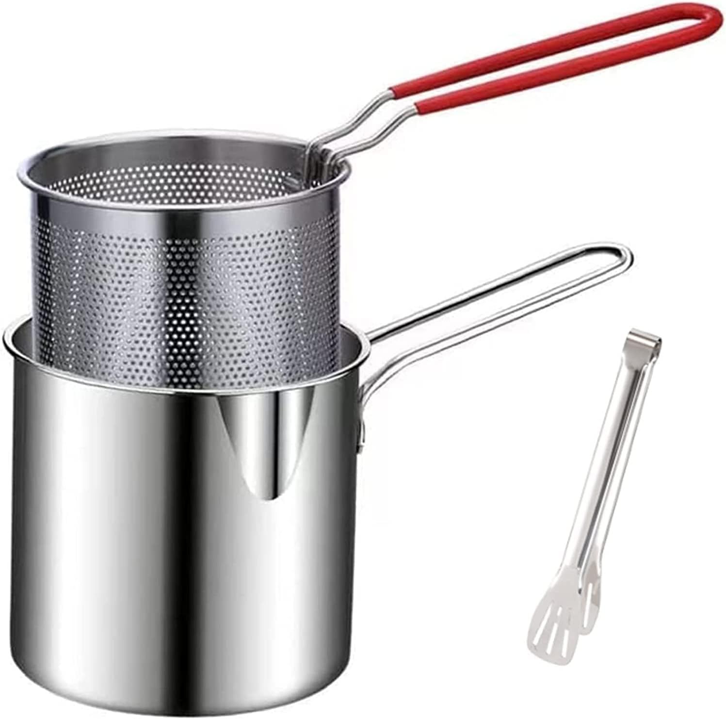 ステンレス製家庭用揚げ物 油節約 フライバスケットミルクパン片手鍋 深型天ぷら鍋天ぷら鍋 ストレーナ..