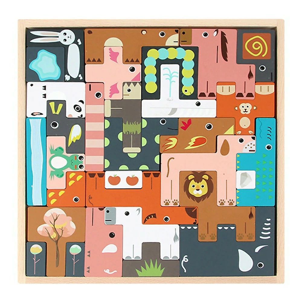 知育玩具 積み木 組み立て 教育おもちゃ 子ども 贈り物 動物パズル 出産祝い 木のおもちゃ ギフト誕生日 知育玩具 プレゼント 31 木製テトリス 早期開発