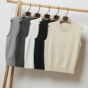 ノースリーブニット 全8色×7サイズ!ニット 無地 ゆったり ショート丈 レディース レイヤード ニット ラウンドネック プルオーバー カジュアル 秋服 春服