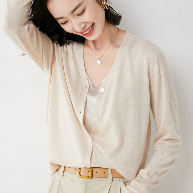 長袖カーディガン ニットソーカーディガン ネック ボタン レディース ニットカーディガン ショート丈 無地 シンプル 全5色×5サイズ！カシミアタッチ カーディガン