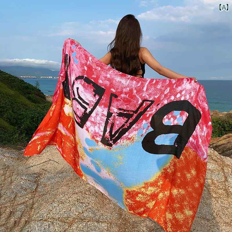 レディース ショール 薄手 大判スカーフ ストール 春秋夏 ポリエステル 日焼け防止 紫外線対策 ビビットカラー 手書き 油絵絵画風 180*90cm リゾート 柔らかい 多 軽量