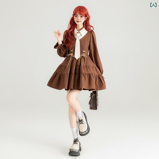 長袖リボン ワンピース バルーンスカート カレッジ ドレス 春秋 フレンチ 袖 着痩せ Aライン ふくらみ ふんわり スカート かわいい 韓国 モテ服 ブラウン おしゃれ デート 長袖リボン ワンピース バルーンスカート カレッジ ドレス 春秋 フレンチ 袖 着痩せ Aライン ふくらみ ふんわり スカート かわいい 韓国 モテ服 ブラウン おしゃれ デート