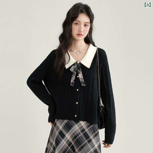 カーディガン 春秋冬服 ス カレッジ ニット チェック リボン タイ レディース セーター フェイク レイヤリング 襟 シャツ ガーリー 上品 ハート型 ボタン カーディガン 春秋冬服 ス カレッジ ニット チェック リボン タイ レディース セーター フェイク レイヤリング 襟 シャツ ガーリー 上品 ハート型 ボタン