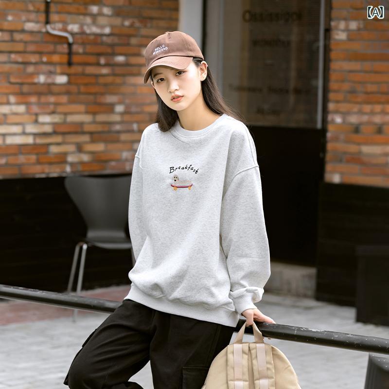 女の子 スウェット 春秋 高校生 中学生 ラウンドネック 長袖 ス カジュアル シャツ レディース ファッション(4)