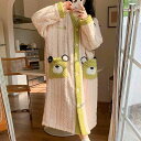 秋冬 パジャマ もこもこ 暖かい 秋冬 レディース コーラル 起毛 厚手 ロング ネグリジェ ナイトガウン かわいい バスローブ ホームウェア セット