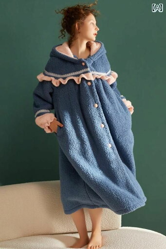 Chenxi パジャマ ネグリジェ レディース 秋冬 コーラル フランネル ロング 厚手 かわいい フード 暖かい ホーム 服 Chenxi パジャマ ネグリジェ レディース 秋冬 コーラル フランネル ロング 厚手 かわいい フード 暖かい ホーム 服
