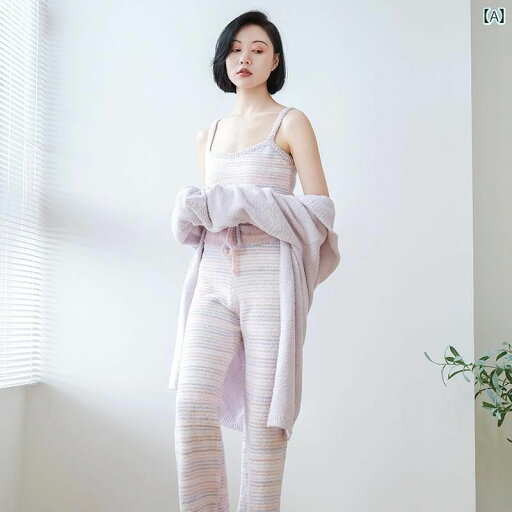 パジャマ 冬 レディース 厚手 秋冬 ホームウェア 3点セット フード ストライプ セクシー 長袖 パジャマ 冬 レディース 厚手 秋冬 ホームウェア 3点セット フード ストライプ セクシー 長袖