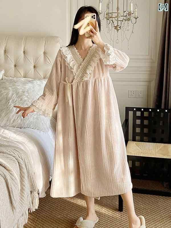 パジャマ ナイトウェア 快適 秋冬 かわいい プリンセス風 レディース ナイトガウン 春秋 ホームウエア 長袖