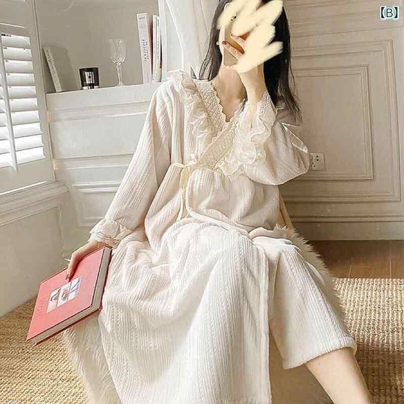 パジャマ ナイトウェア 快適 秋冬 かわいい プリンセス風 レディース ナイトガウン 春秋 ホームウエア 長袖