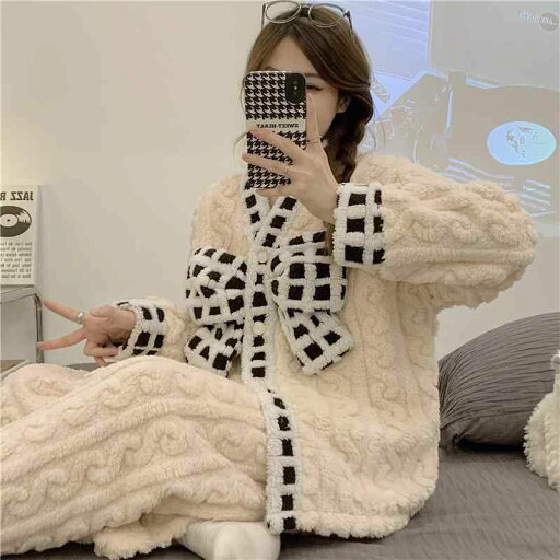 パジャマ レディース 秋冬 リボン コーラル 起毛 厚手 暖かい 王女 かわいい スーツ フランネル ホーム 服 Vネック ナイトウェア ルームウェア パジャマ レディース 秋冬 リボン コーラル 起毛 厚手 暖かい 王女 かわいい スーツ フランネル ホーム 服 Vネック ナイトウェア ルームウェア