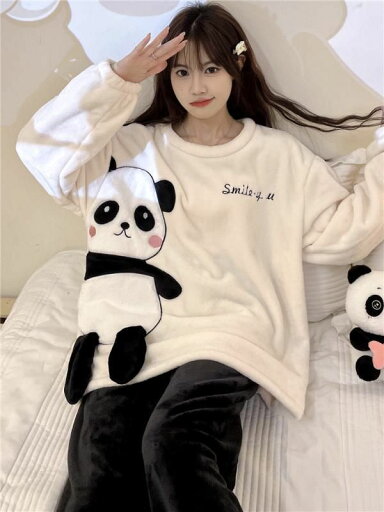 レディース パジャマ ナイトウェア 冬 秋冬 裏起毛 厚手 コーラル 起毛 かわいい パンダ セット レディース パジャマ ナイトウェア 冬 秋冬 裏起毛 厚手 コーラル 起毛 かわいい パンダ セット