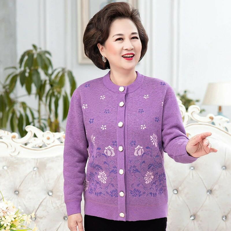 カーディガン ママ おしゃれ プレゼント 羽織り コート 敬老の日 ブラウス ニット セーター 花柄 女性 レディース 前開きボタン ニット ニットセーター 裏起毛 大きいサイズ 婦人 50-70代 アウター 母の日ギフト