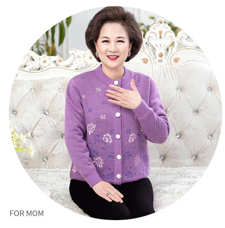 カーディガン ママ おしゃれ プレゼント 羽織り コート 敬老の日 ブラウス ニット セーター 花柄 女性 レディース 前開きボタン ニット ニットセーター 裏起毛 大きいサイズ 婦人 50-70代 アウター 母の日ギフト