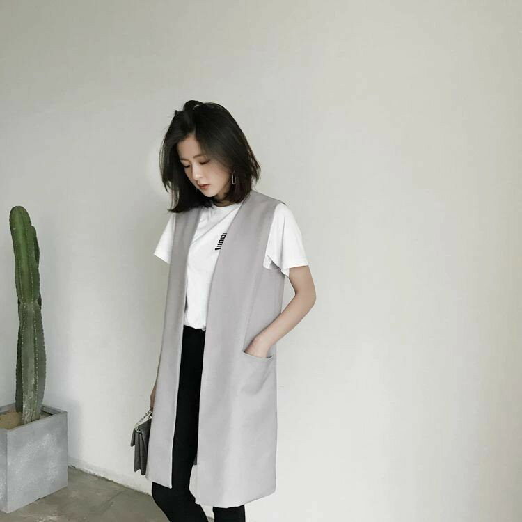 冬 秋 夏 春 通勤 体型カバー カジュアル きれいめ ス オフィス 秋服 薄手 ゆったり おしゃれ ノースリーブ 大きいサイズ 羽織 ポケット 春先 前開き 無地 ロングジレ レディース ロング ジレ(4)