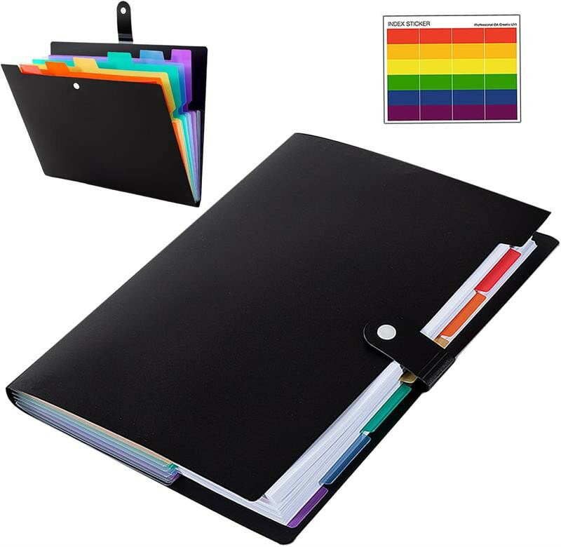 区分けラベル付き 事務用品 学校 文房具 分類収納 書類管理 マルチカラーラ 大容量 スナップ式 拡張フ..