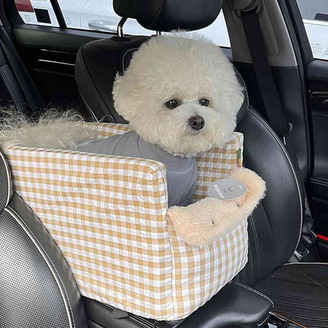 滑り止め ドライブベッド 車載用ソファー 犬/猫用 車酔い防止 飛び出し防止 車用ペットシート ペットドライブボックス アームレスト 中小型犬 イエロー キャリーバッグ 防水 ドライブボックス 車 犬