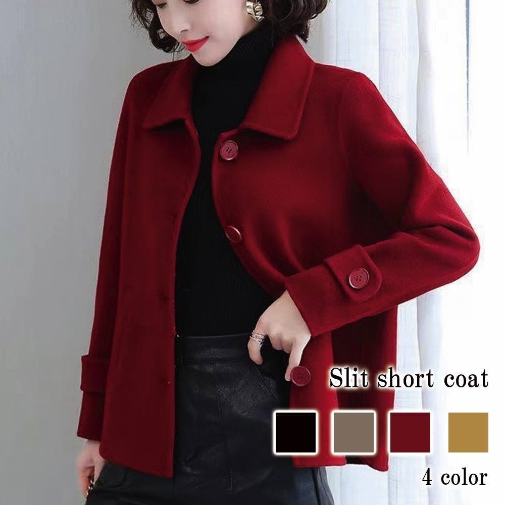 ウール スリット入りショートコート スタンドカラーコート 大人 チェスターコート トレンチコート コート 秋 40代 ロングコート ステンカラーコート 人気 丈...
