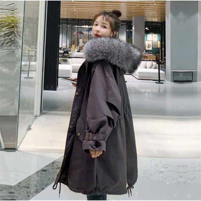 厚手 ファー付き 無地 ミリタリー アウター シンプル かわいい 中綿 モッズコート 防寒 冬 ロング丈 カジュアル コート ナチュラル レディース おしゃれ 2