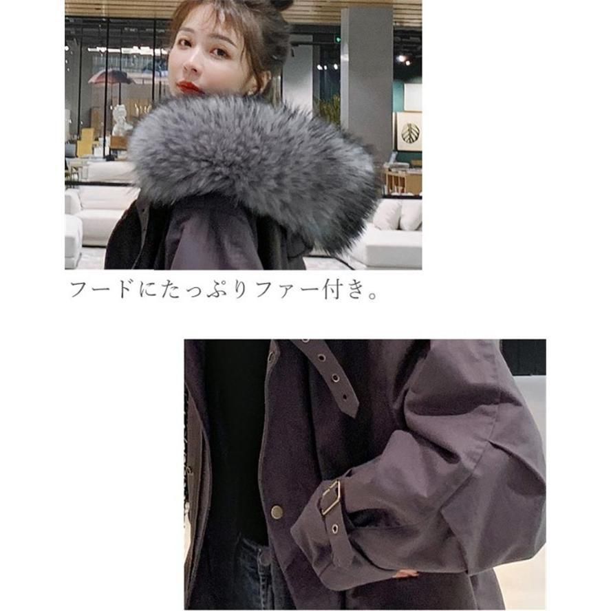 厚手 ファー付き 無地 ミリタリー アウター シンプル かわいい 中綿 モッズコート 防寒 冬 ロング丈 カジュアル コート ナチュラル レディース おしゃれ 3