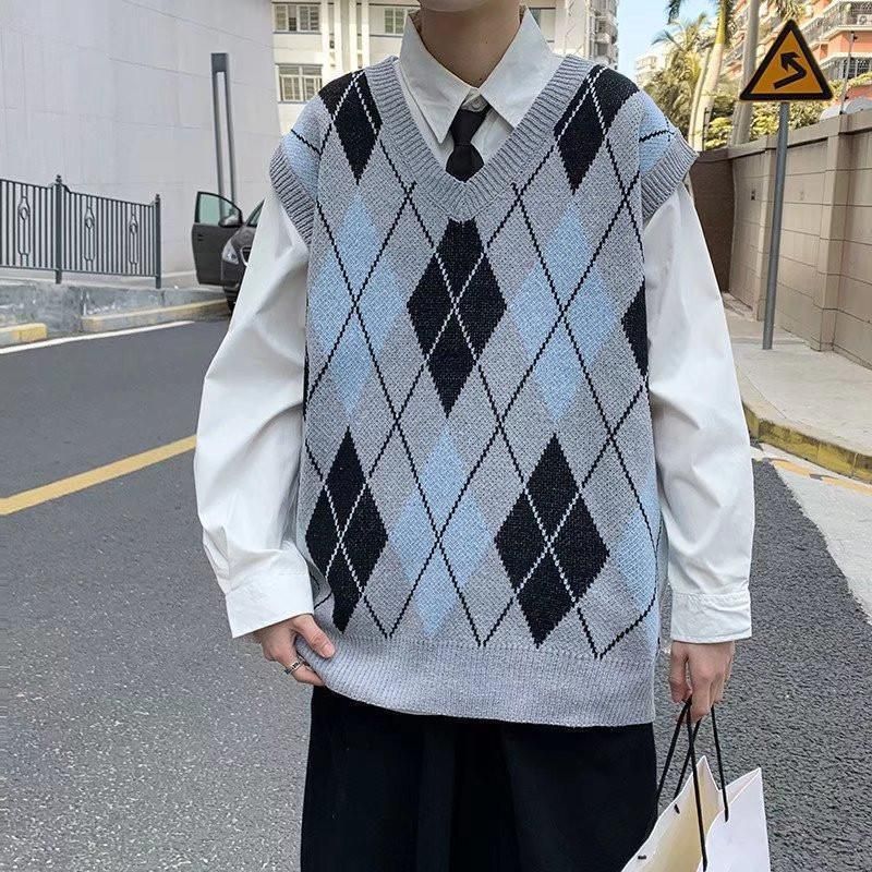 ベスト メンズ ニット ニットベスト セーター プルオーバー アーガイル Vネック チョッキ カジュアル アウトドア 部屋着 おしゃれ