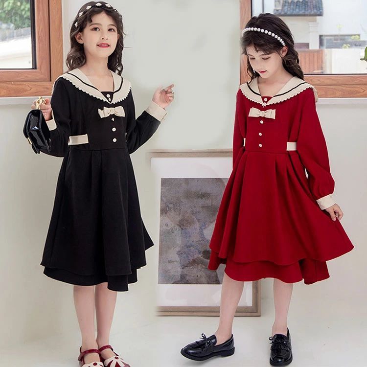 ピアノ発表会 小学生 結婚式 女の子 キッズ クリスマス セーラー襟 ドレス 韓国 入学式 発表会 秋冬 子供服 レッド 卒服 令嬢ワンピース お受験 ワンピース 可愛い卒園式 通学 卒業式 女の子 セーラー服 ワンピース スーツ きちんと 長袖 黒 普段着 女の子 赤