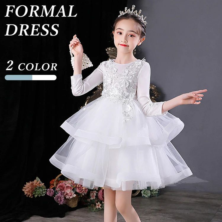 刺繍 160 ワンピース ドレス ドレス メッシュ 中学生 発表会 演奏会 白 結婚式 ドレス 子供 ロング丈 ..