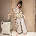 セットアップ 子供服 2点セット キッズ ノースリーブ 女の子 ブラウス 春秋 上下セット トップス タンクトップ ガウチョパンツ 子供 ロングパンツ おしゃれ