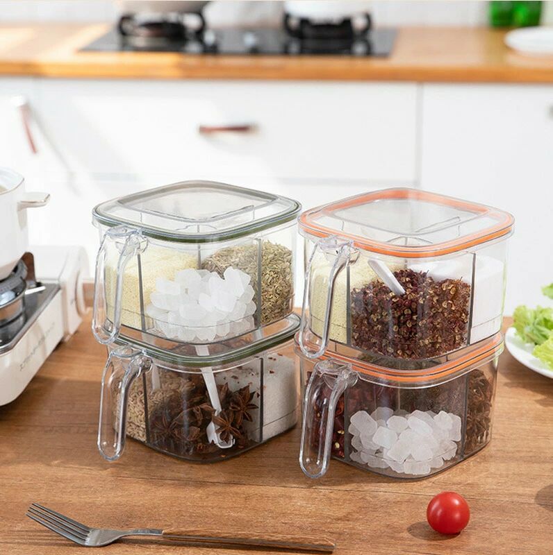 正方形 スーポン付き 調味料入れ キッチン用品 塩 北欧風 調味料ラック おしゃれ 食器 オレンジ グリー..