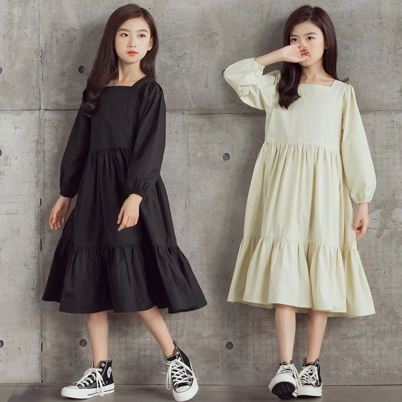 Occidental Goods - シンプル カジュアル ドレス 韓国 コットンドレス 女の子 入学式 卒園式 発表会 外出 日常 オシャレ 可愛い ジュニア プリンセス キッズ ベビー ワンピース 長袖 ワンピース 子供ドレス