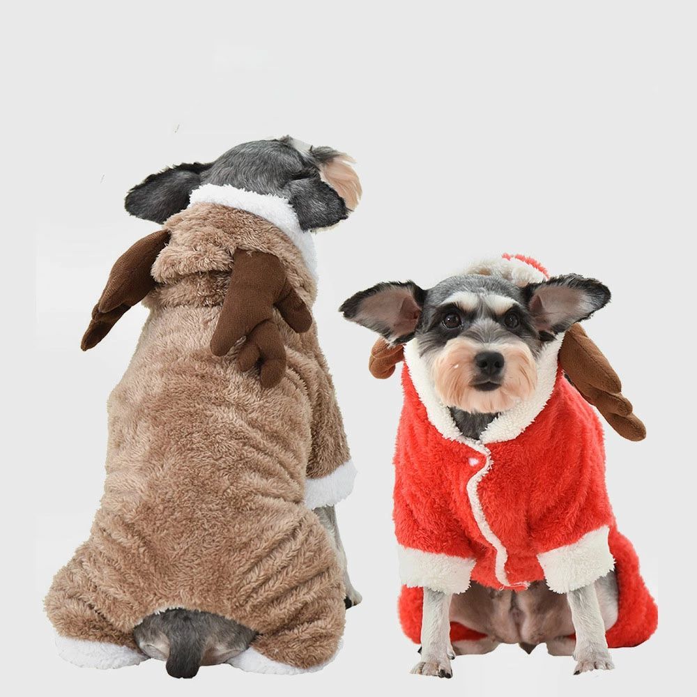 撮影道具 面白い ドッグウェア パーティー ペット用品 変身グッズ 着せ替え おしゃれ キュート 犬 ペット用コスプレ 犬猫ハット 可愛い 猫 着脱簡単 着ぐるみ ハイパイル オールインワン Xmas トナカイ 聖誕祭 クリスマス 全6サイズ ペットの服