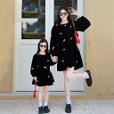 韓国子供服 クリスマス お呼ばれ プレゼント ドレス 長袖 ワンピース 可愛い 親子ペア 膝丈 パーティー 結婚式 リンクコーデ リボン柄 お揃い 秋冬 厚手 ...