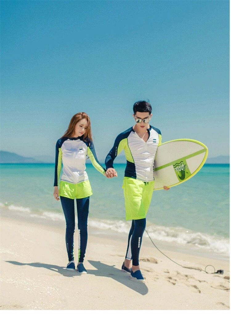 ウェットスーツ レディース 家族旅行 カップルお揃い ペア 大きいサイズ 体型カバー メンズ レギンスパンツ 海外旅行 ホワイト こども フィットネス水着 親子 海水浴 長袖 ネイビー サーフパンツ 夏 ラッシュガード キッズ M~3XL リゾート ライトグリーン