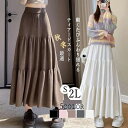 L ボトムス 秋 冬 S ロングスカート Aライン フリル ティアードスカート ふんわり スカート ウエストゴム ギャザー 2L ボリューム レディース フレア M 大きサイズ