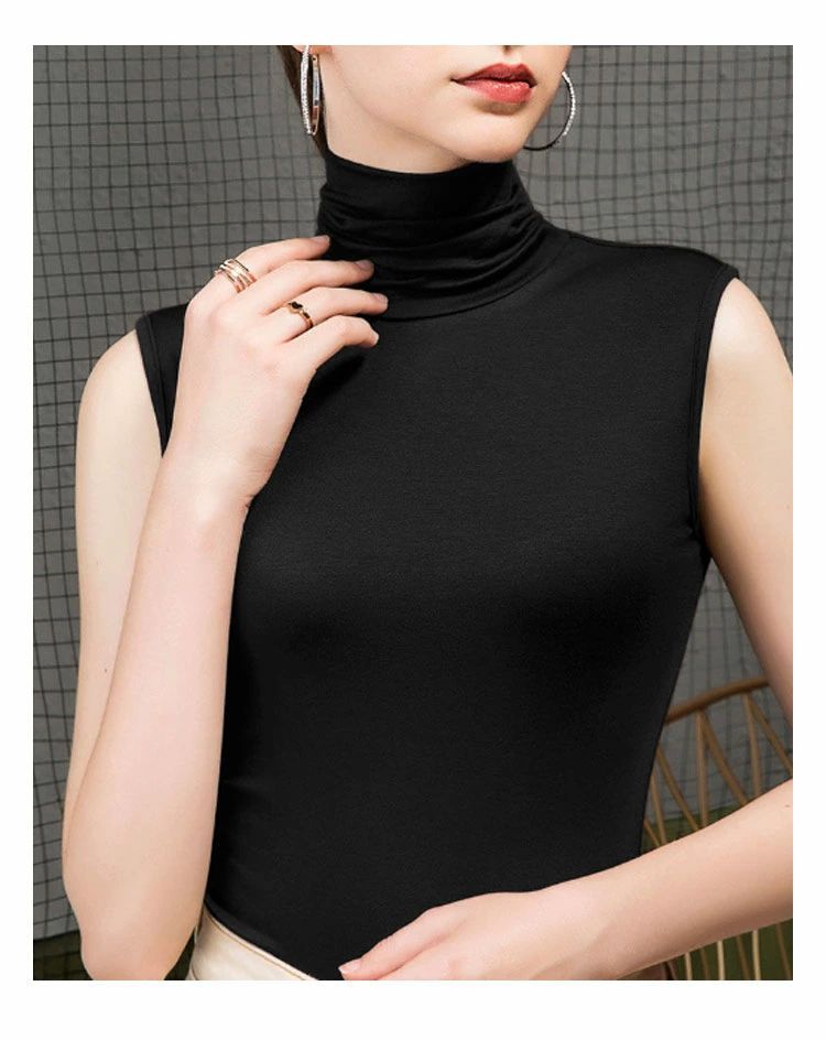レディース タートルネック ブラック UVカット ブルー カットソー ノースリーブ tシャツ タンク 袖なし モーダル綿 ハイネック コーヒー ハイネック