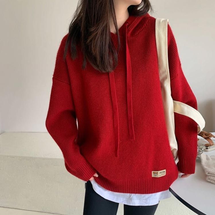 無地 秋物 大きいサイズ ニットパーカー フーディー リブ編み 秋服 秋 シンプル 厚手 ゆったり 通学 韓国風 パーカー 大人 学生 あたっか ニット ニットス 通勤 レディース 冬 防寒 ニット カジュアル フード付き プルオーバーパーカー
