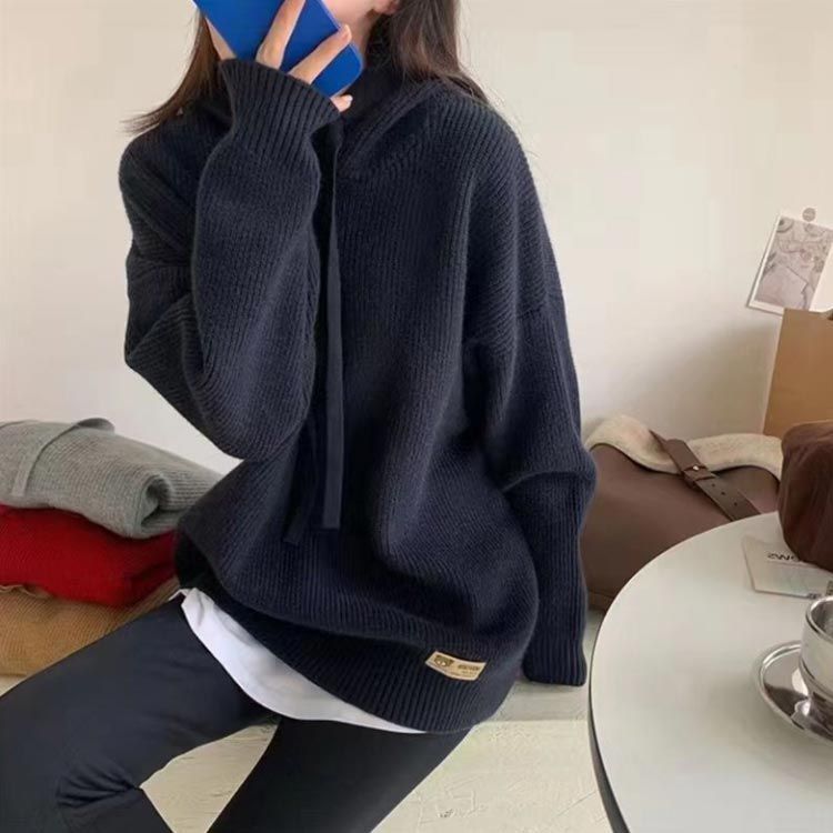 無地 秋物 大きいサイズ ニットパーカー フーディー リブ編み 秋服 秋 シンプル 厚手 ゆったり 通学 韓国風 パーカー 大人 学生 あたっか ニット ニットス 通勤 レディース 冬 防寒 ニット カジュアル フード付き プルオーバーパーカー