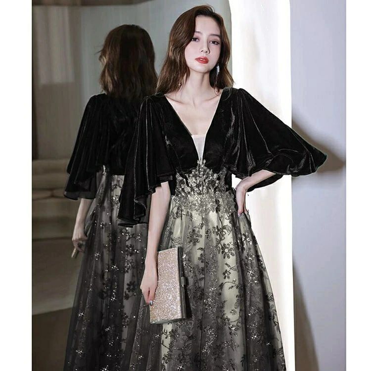 イブニングドレス S キレイめ パーティードレス XS ブラック ベルベット 結婚式ドレス 二次会ドレス Aライン キラキラドレス 発表会ドレス XXL M 黒 XXXL ロング L ロングドレス グリーン XL スパンコール ベロア