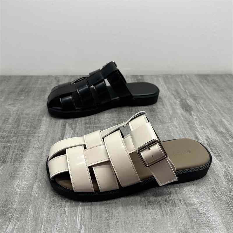 シューズ フラット カジュアル ヨーロッパ寸法 レディース サンダル 春夏 かかとなし ソール 織り スリッパ ブラック 快適 ソフト ホワイト