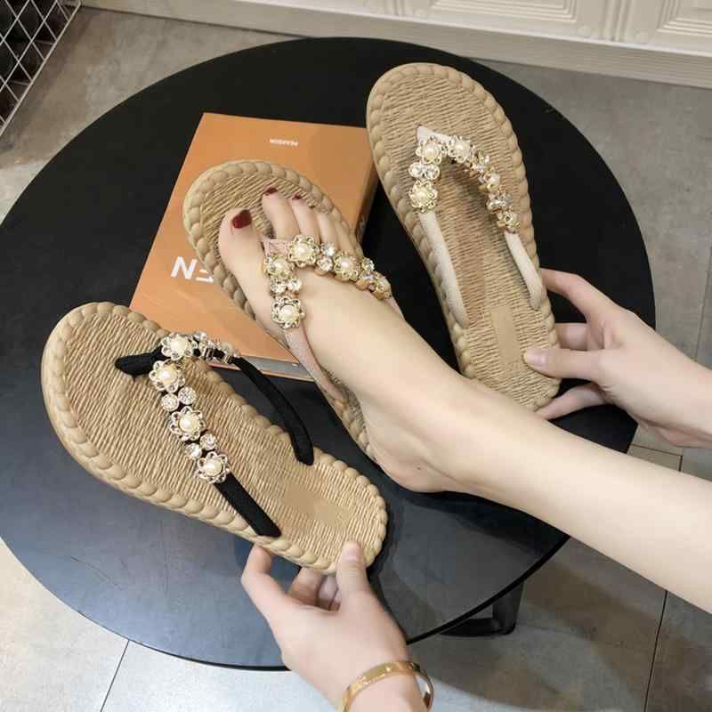 平底 ベージュ おしゃれ リネン レディース ヨーロッパ寸法 ビーチ ブラック フラット カジュアル ピンク 春夏 ラインストーン サンダル