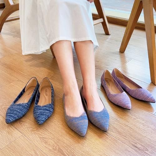 通気性 シューズ ニット パンプス 浅口 黒 カジュアル ヨーロッパ寸法 おしゃれ レディース 履きやすい 春夏 ポインテッドトゥ 紺 ピンク 歩きやすい